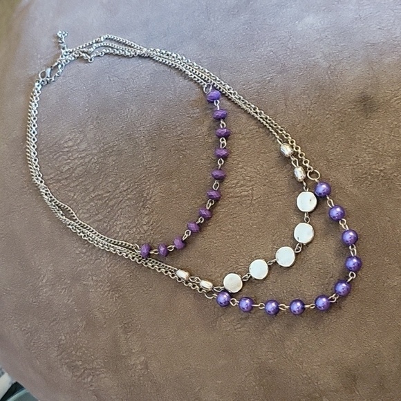 3/$30 PURPLE Beaded Layered Chain Necklace - Picture 2 of 9